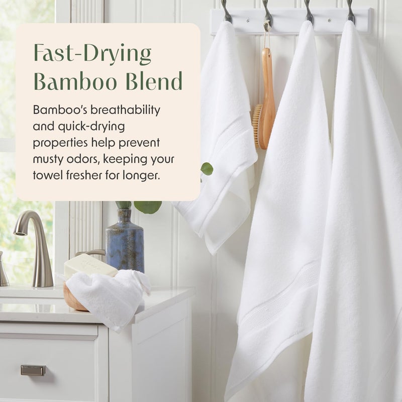 SPRING TREE Luxury Bamboo Rayon Bath Towel Set of 4 | 35% Bamboo Rayon - 65% Zero Twist Cotton | Absorbent Quick-Dry Towels for Bathroom | Oeko-TEX Standard 100 Cotton | White - 4 Pack - Image 3